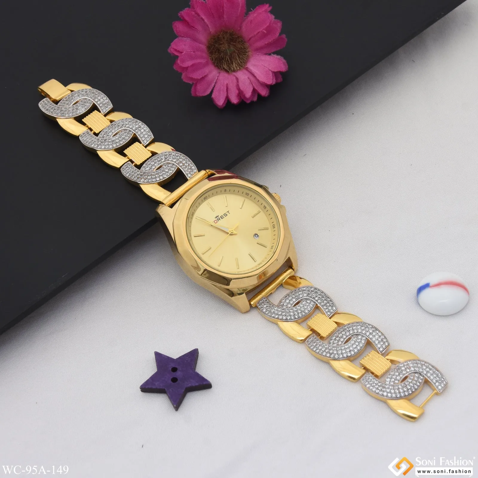 1 Gram Gold Plated Decorative Design Best Quality Watch for Men - Style A149