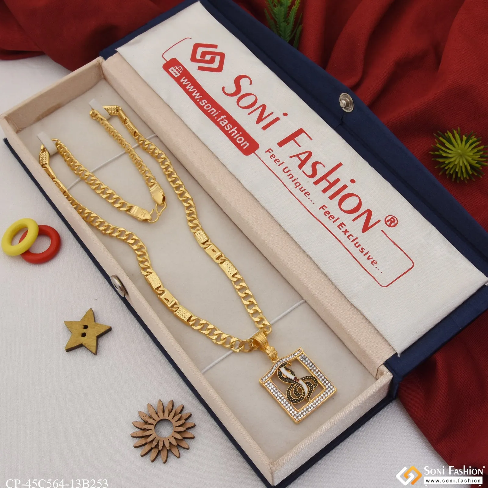 1 Gram Gold Plated Goga Maharaj Antique Design Chain Pendant Combo (CP-C564-B253)
