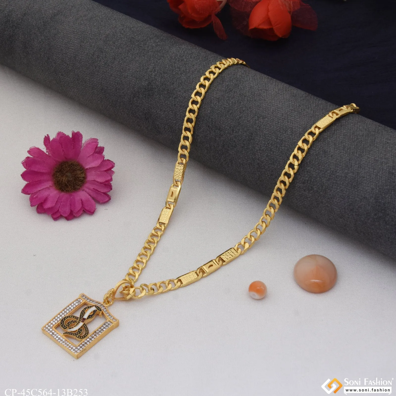 1 Gram Gold Plated Goga Maharaj Antique Design Chain Pendant Combo (CP-C564-B253)