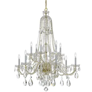 12 Light Polished Brass Crystal Chandelier Draped In Clear Swarovski Strass Crystal - C193-1112-PB-CL-S