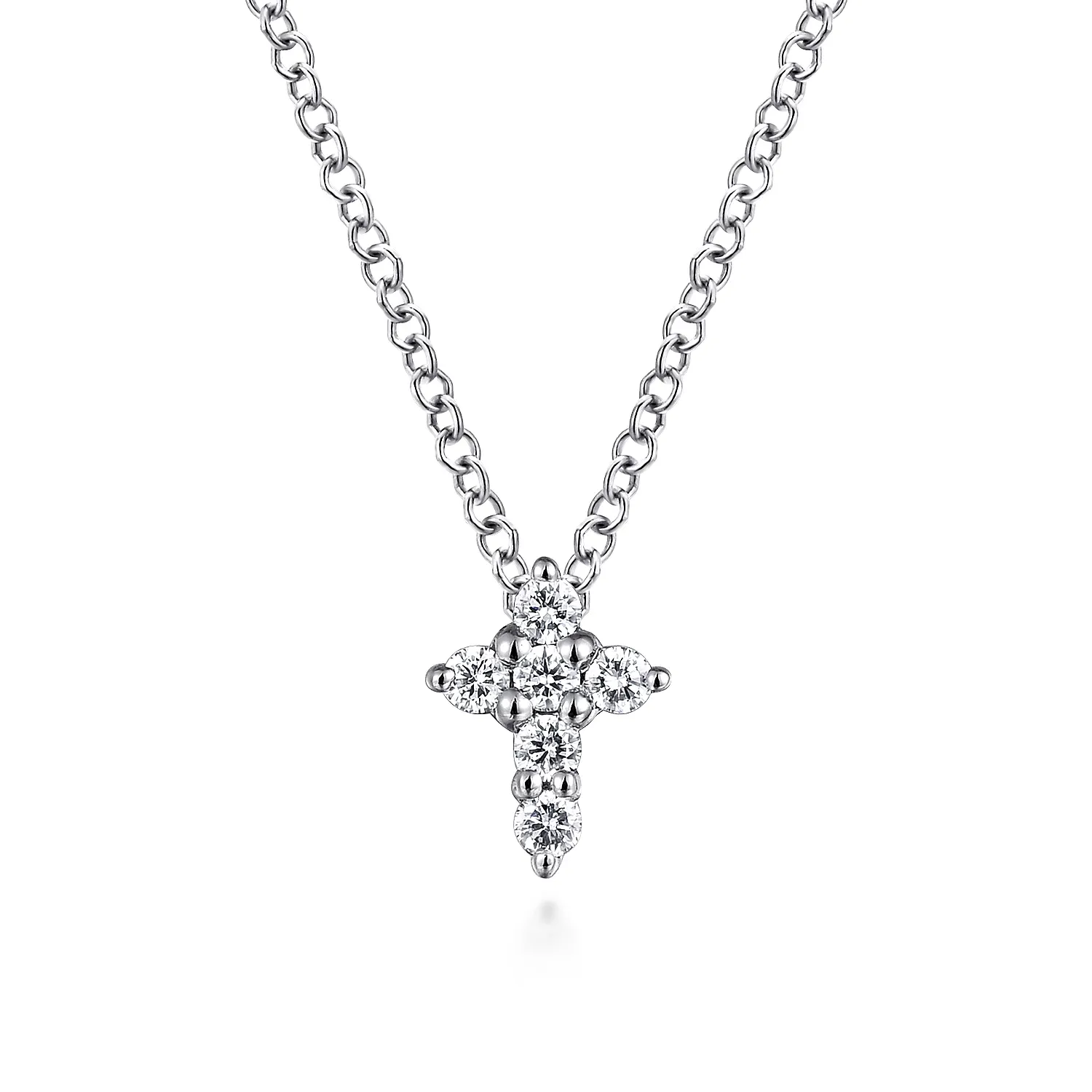 14K White Gold Diamond Cross Necklace