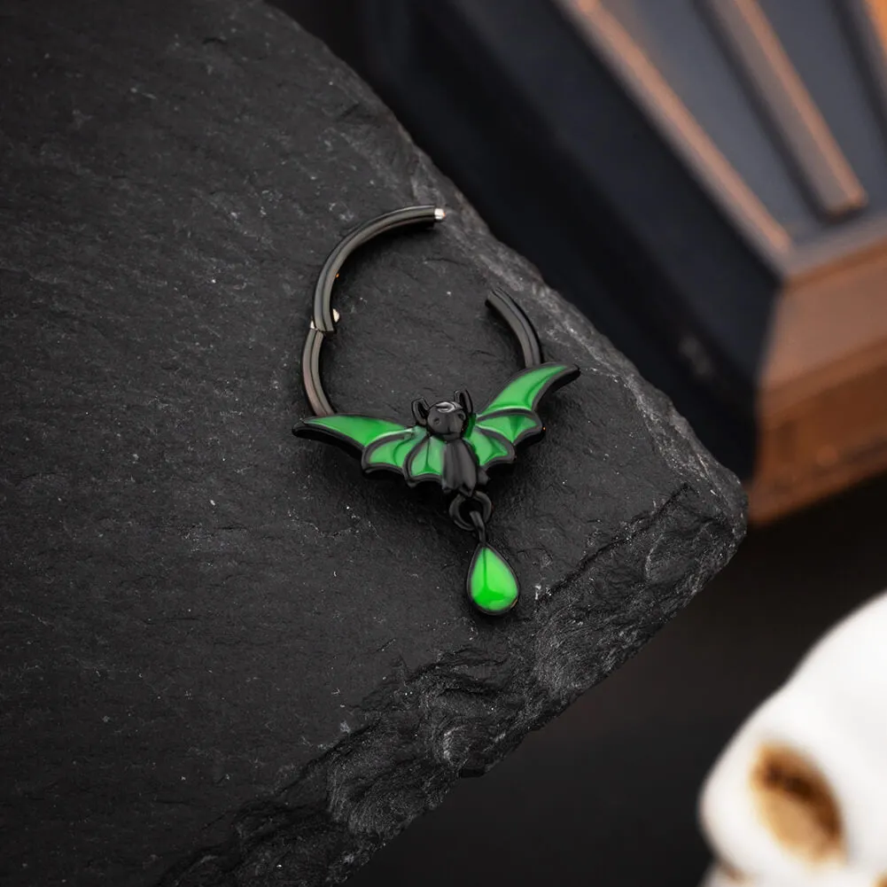 16G Glow in the Night (Only Green) Dangle Bat Hinged Segment Septum Ring