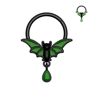 16G Glow in the Night (Only Green) Dangle Bat Hinged Segment Septum Ring