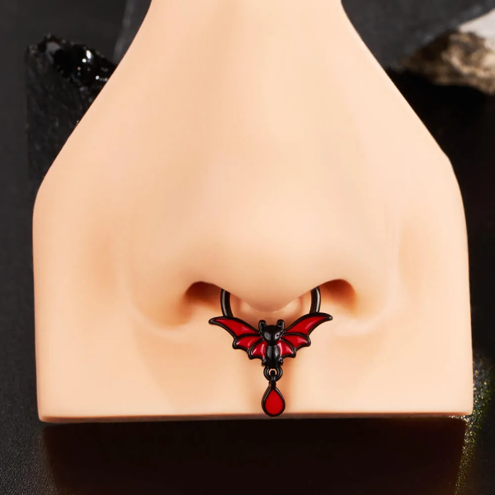 16G Glow in the Night (Only Green) Dangle Bat Hinged Segment Septum Ring
