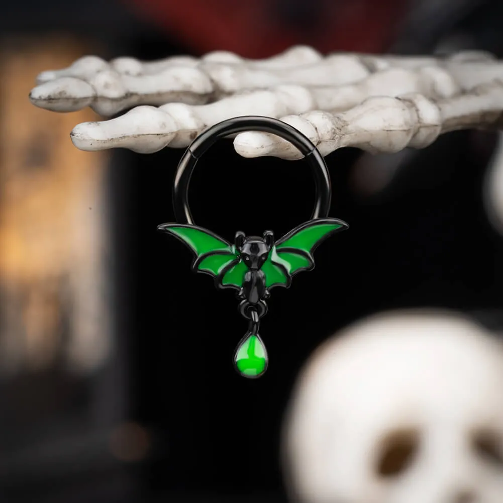 16G Glow in the Night (Only Green) Dangle Bat Hinged Segment Septum Ring