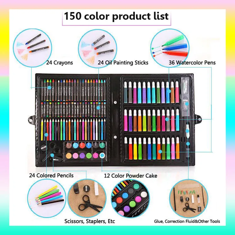 208pcs/168pcs/150pcs Kid Art Set Color Pencil Marker Drawing Painting Water Crayon Goodie Bag Stationery Children Gifts