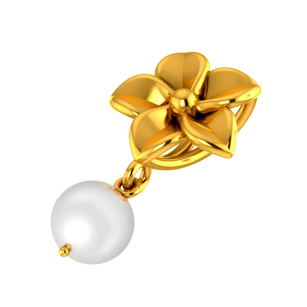 22k Gold Pendant With A Five-petal Floral Design And A Pearl