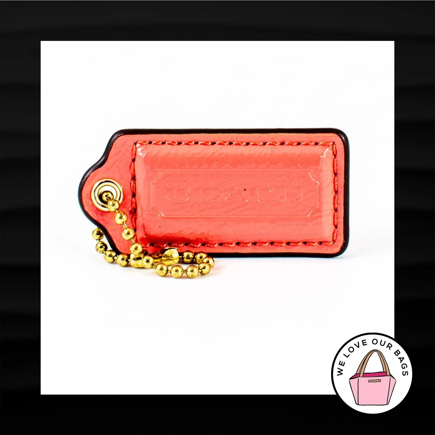 2" Medium COACH PINK PATENT LEATHER BRASS KEYFOB BAG CHARM KEYCHAIN HANG TAG