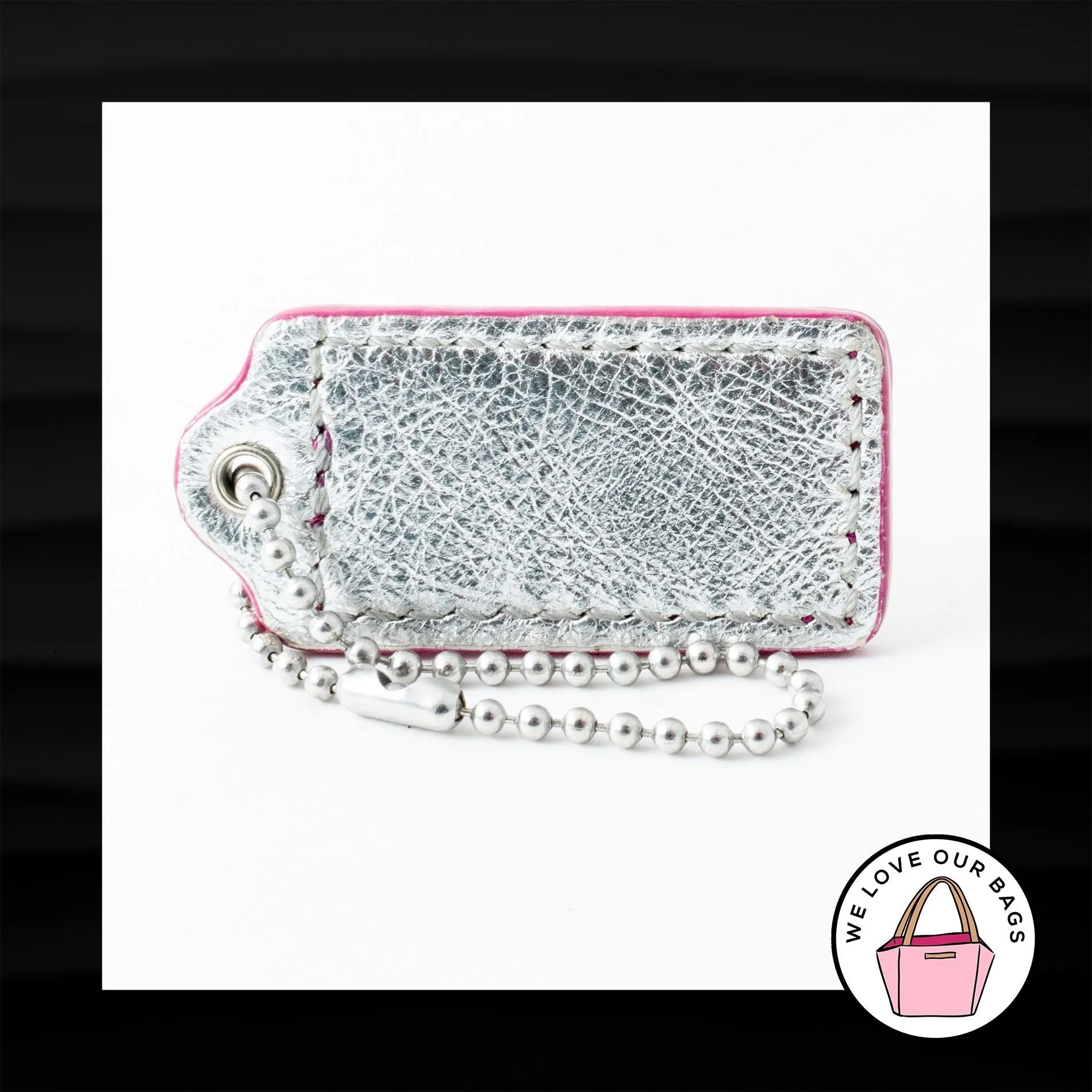 2" Medium COACH PINK SILVER LEATHER KEY FOB BAG CHARM KEYCHAIN HANGTAG TAG