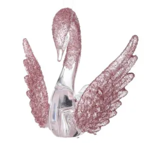 4" Acrylic Pink Glitter Swan Ornament