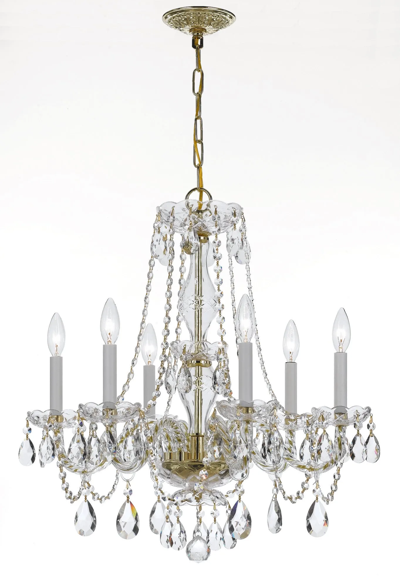 6 Light Polished Brass Crystal Chandelier Draped In Clear Spectra Crystal - C193-5086-PB-CL-SAQ