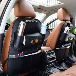 (62x48cm) Car Leather Seat Storage Hanging Bag Organizer Back Seat Bag Backrest Protection - Black