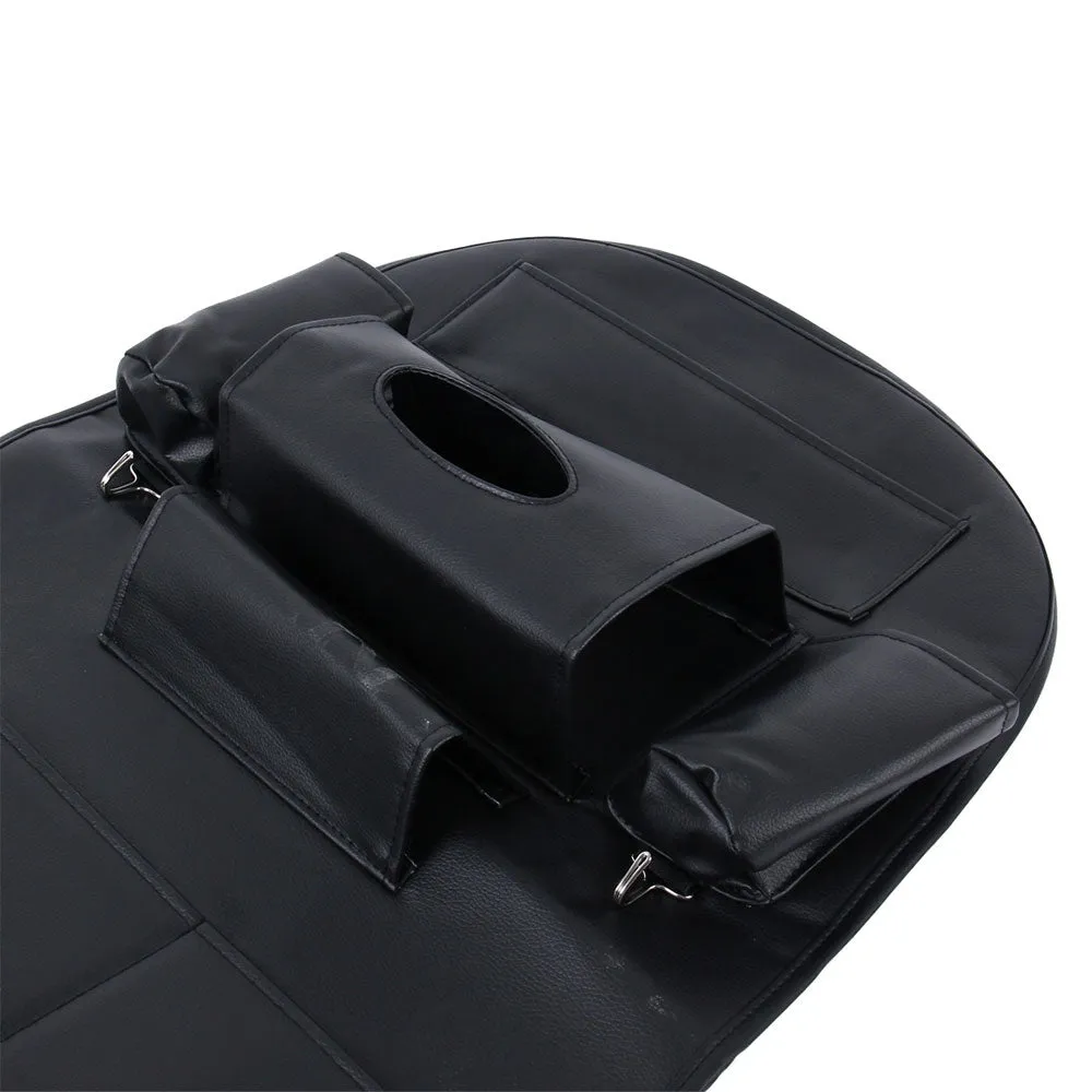 (62x48cm) Car Leather Seat Storage Hanging Bag Organizer Back Seat Bag Backrest Protection - Black