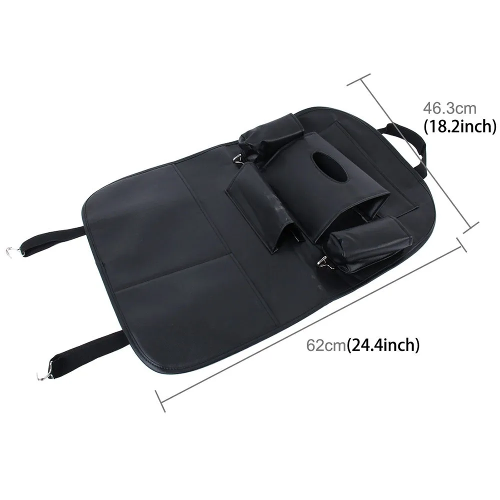 (62x48cm) Car Leather Seat Storage Hanging Bag Organizer Back Seat Bag Backrest Protection - Black