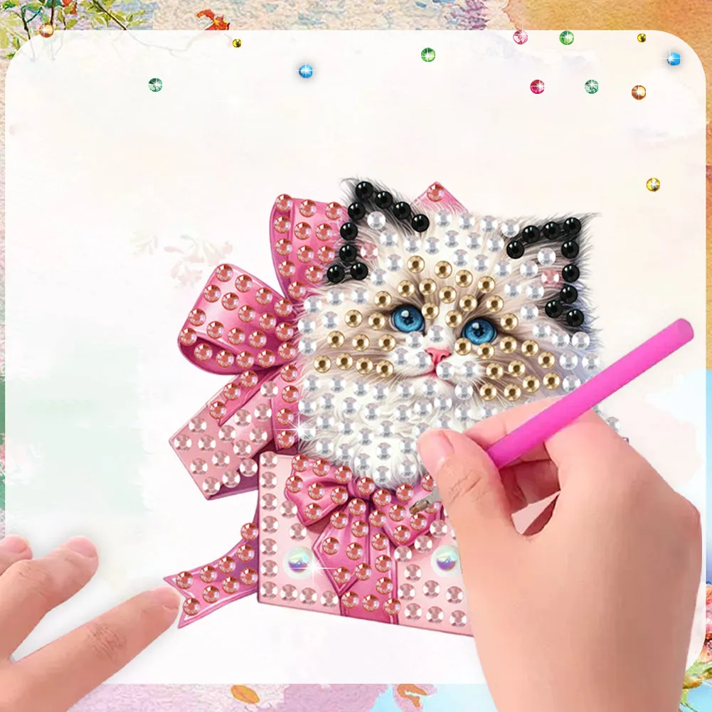 6Pcs Acrylic Gift Box Cat Diamond Art Fridge Magnet for Car Mailbox Decor