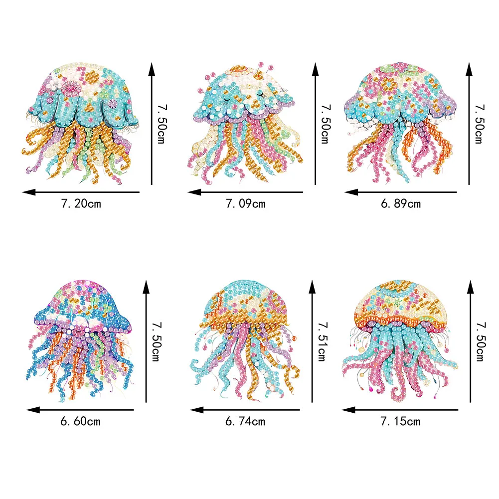 6Pcs Acrylic Jellyfish Diamond Painting Art Fridge Magnet for Adults Beginners