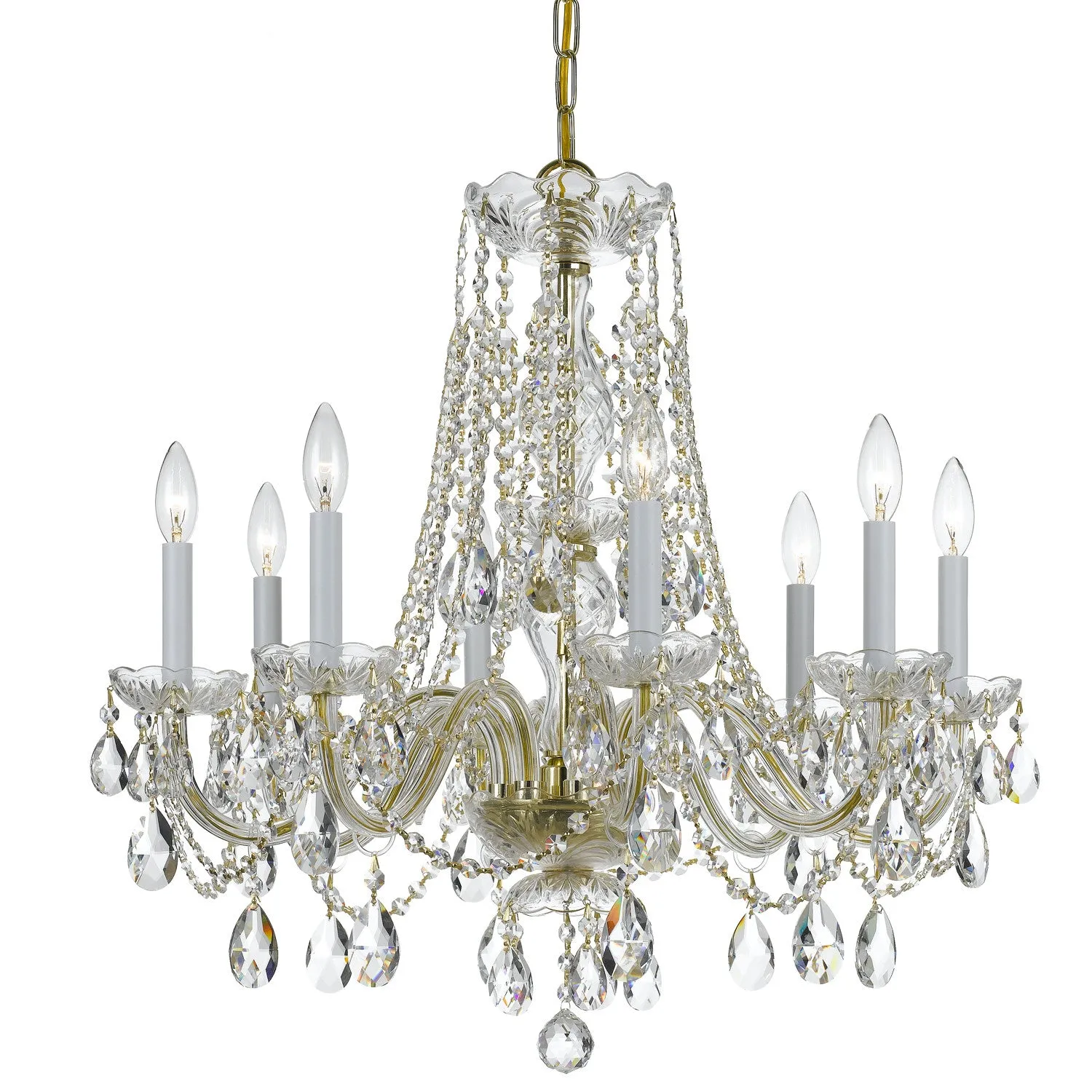 8 Light Polished Brass Crystal Chandelier Draped In Clear Hand Cut Crystal - C193-1138-PB-CL-MWP