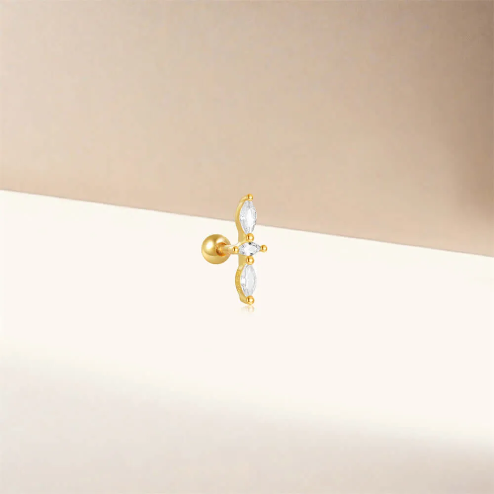 925 Silver Double Blade CZ Diamond Ball Back Earrings