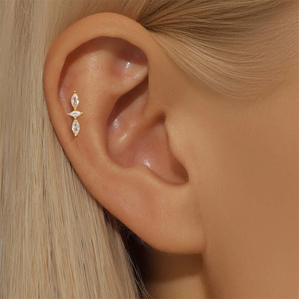925 Silver Double Blade CZ Diamond Ball Back Earrings