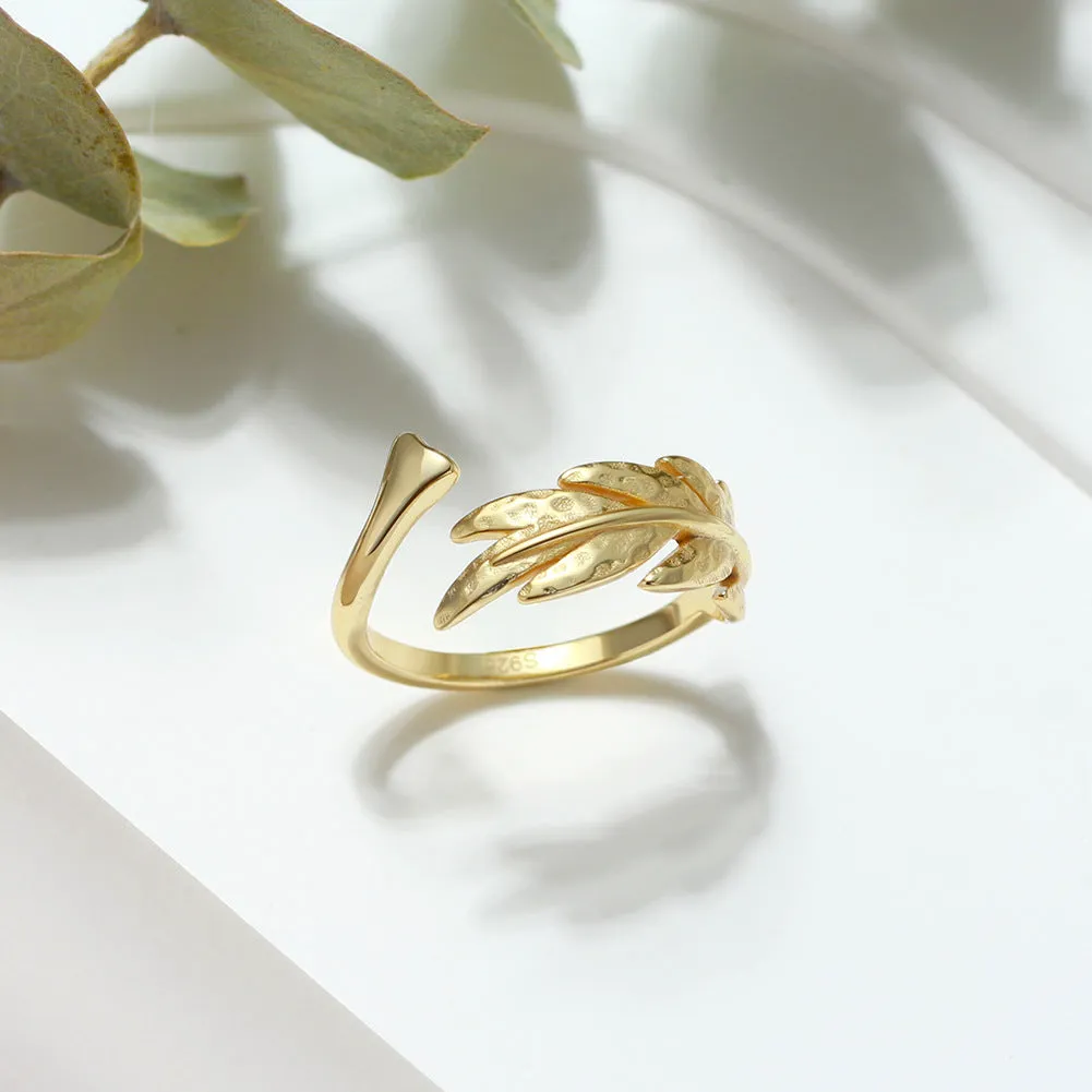 925 Silver Leaf Shape Open Ring