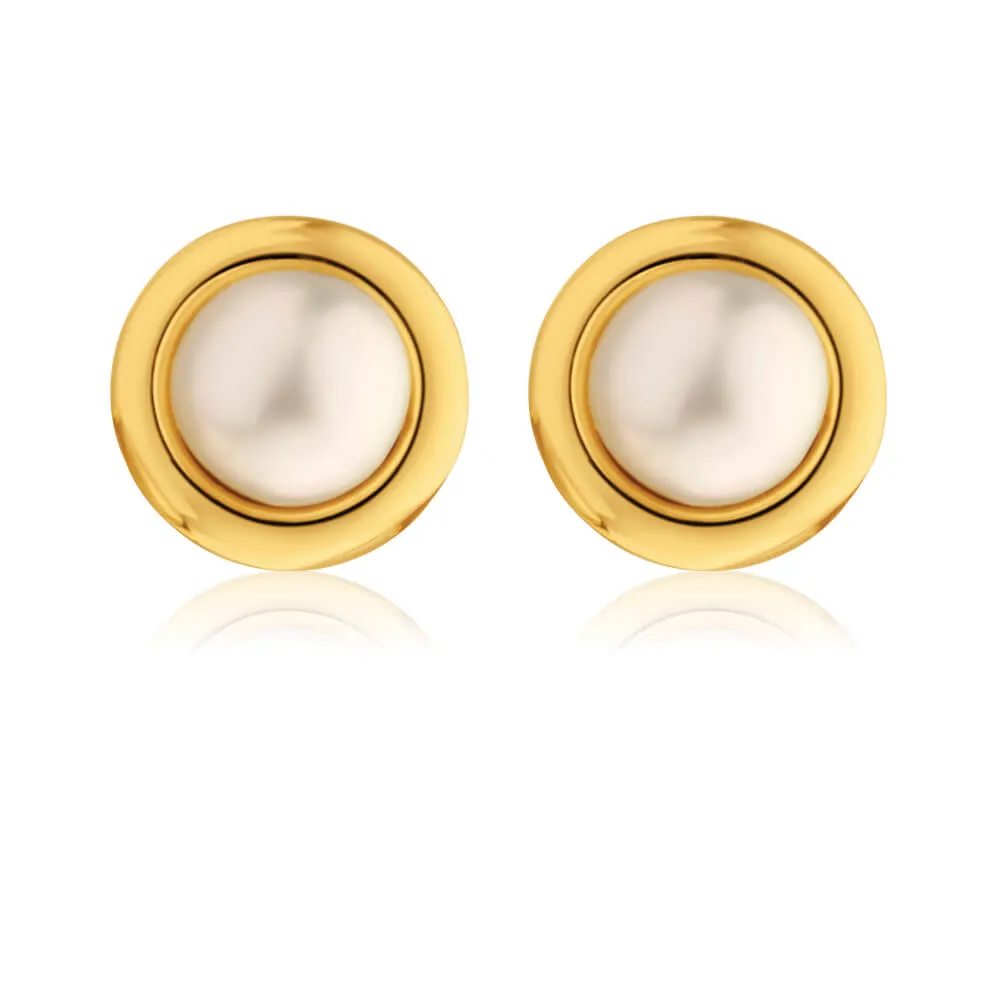 9ct Yellow Gold Gorgeous Pearl Stud Earrings