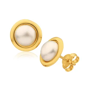 9ct Yellow Gold Gorgeous Pearl Stud Earrings