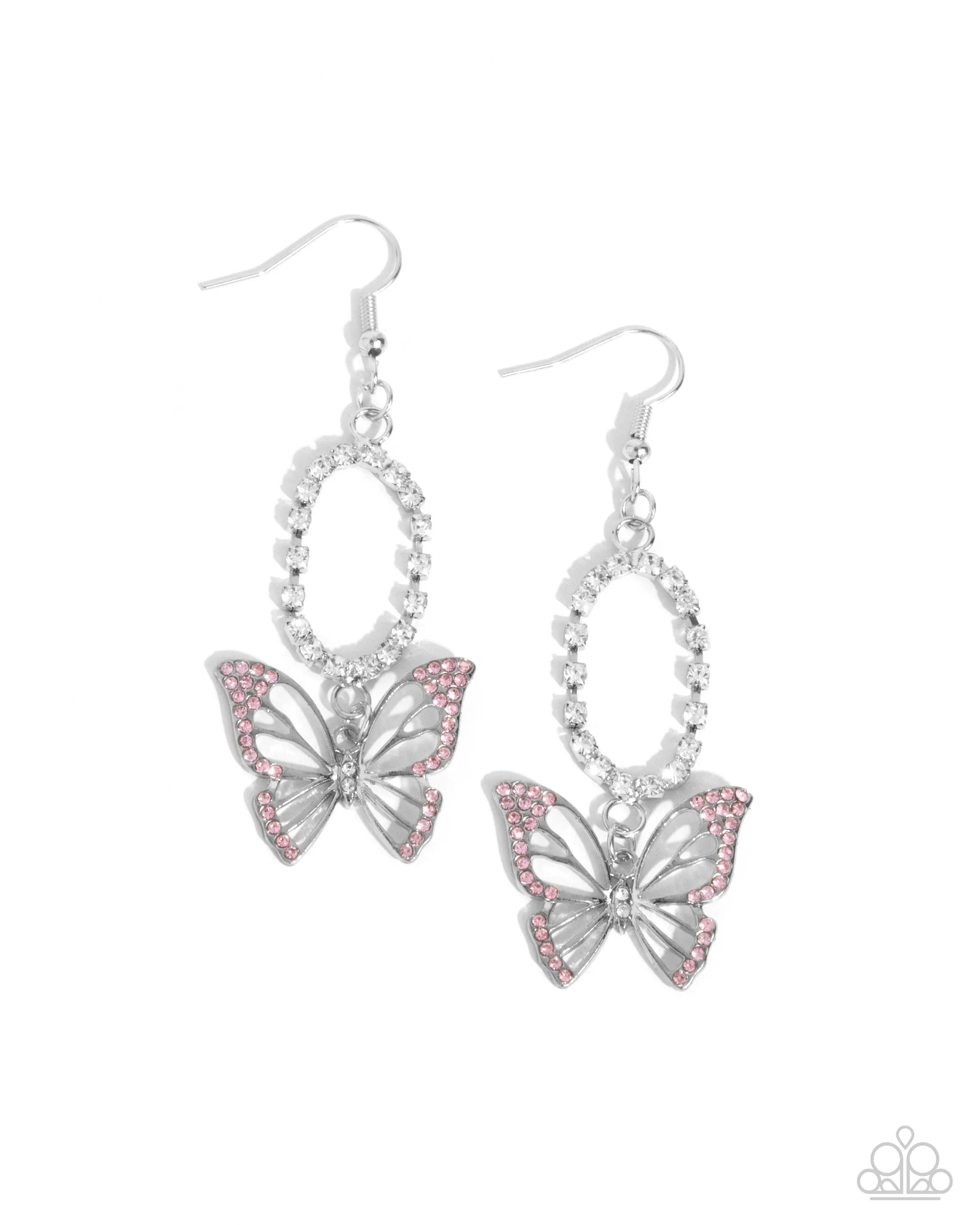 Aerial Avenue - Pink - Rhinestone Encrusted Butterfly Paparazzi Fishhook Earrings