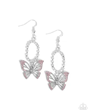 Aerial Avenue - Pink - Rhinestone Encrusted Butterfly Paparazzi Fishhook Earrings