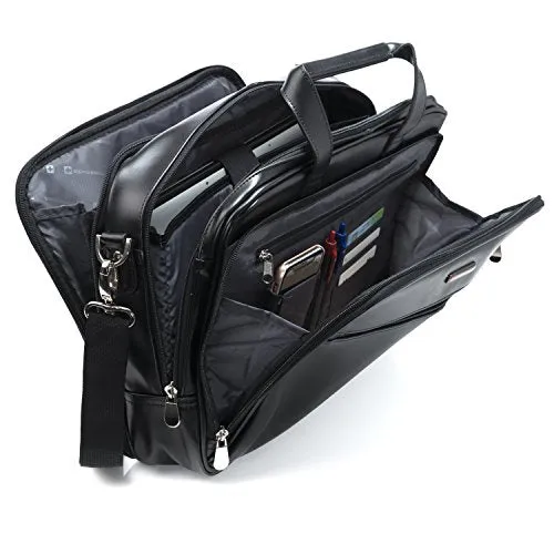 Alpine Swiss Monroe Leather Briefcase Top-Zip Laptop Messenger Bag Black