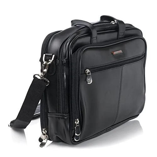 Alpine Swiss Monroe Leather Briefcase Top-Zip Laptop Messenger Bag Black