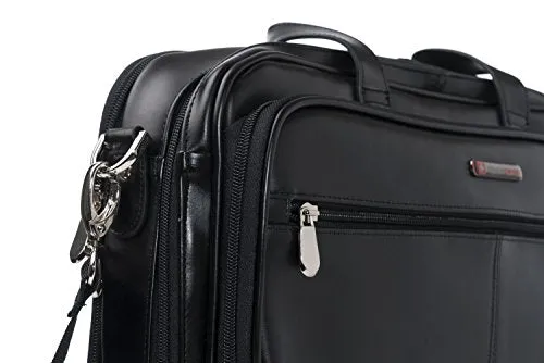 Alpine Swiss Monroe Leather Briefcase Top-Zip Laptop Messenger Bag Black