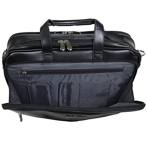 Alpine Swiss Monroe Leather Briefcase Top-Zip Laptop Messenger Bag Black