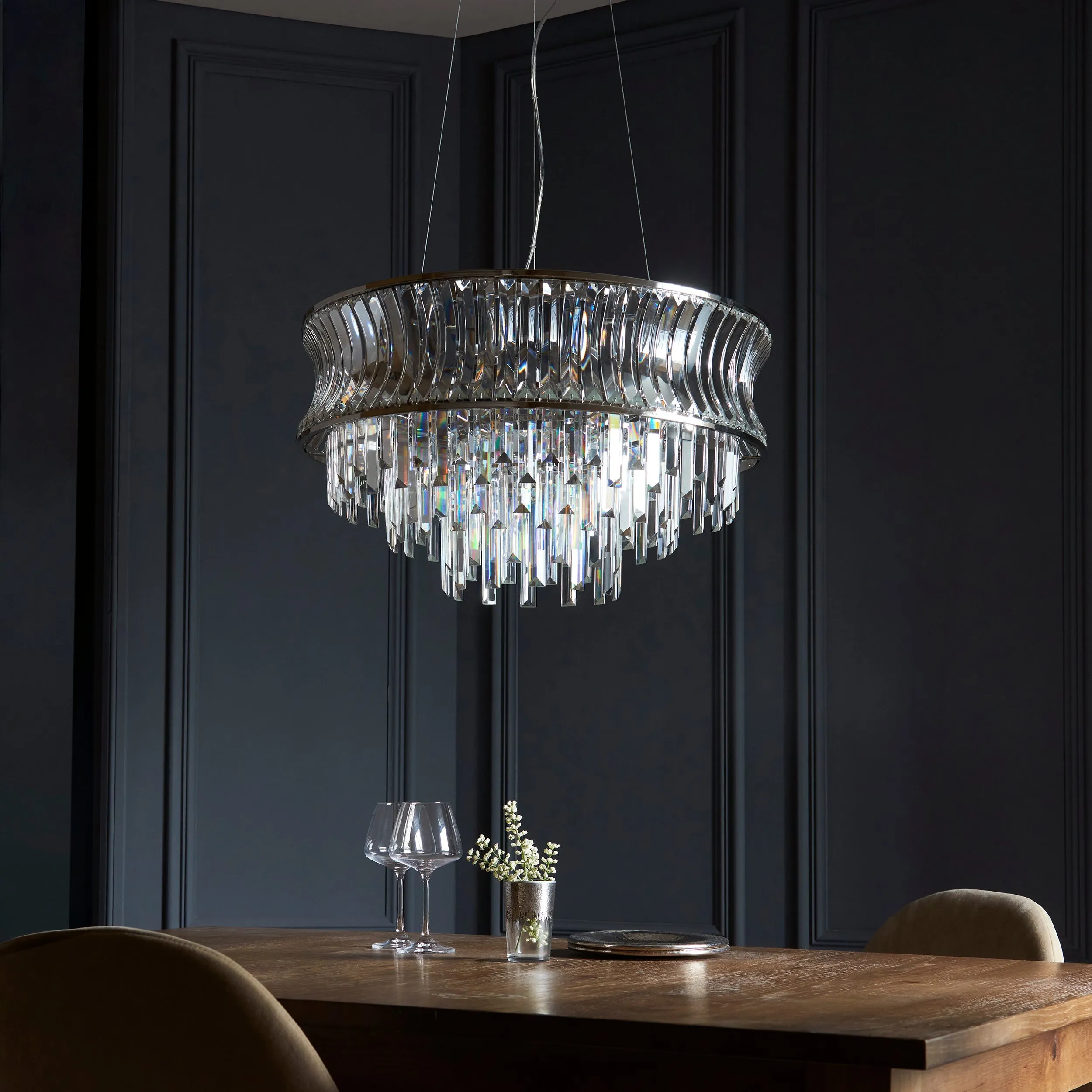 Amos Concave 9 Light Crystal Chandelier