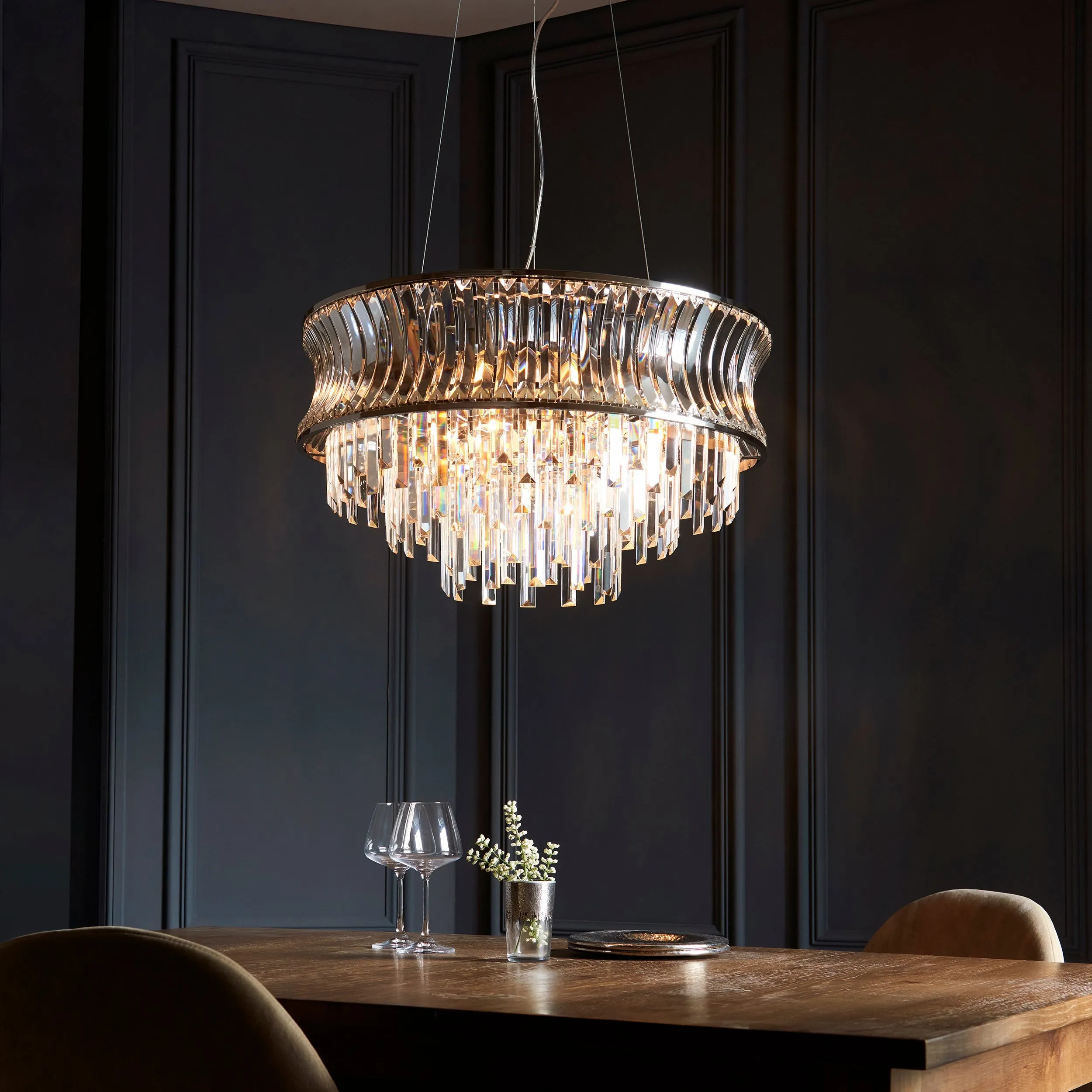 Amos Concave 9 Light Crystal Chandelier