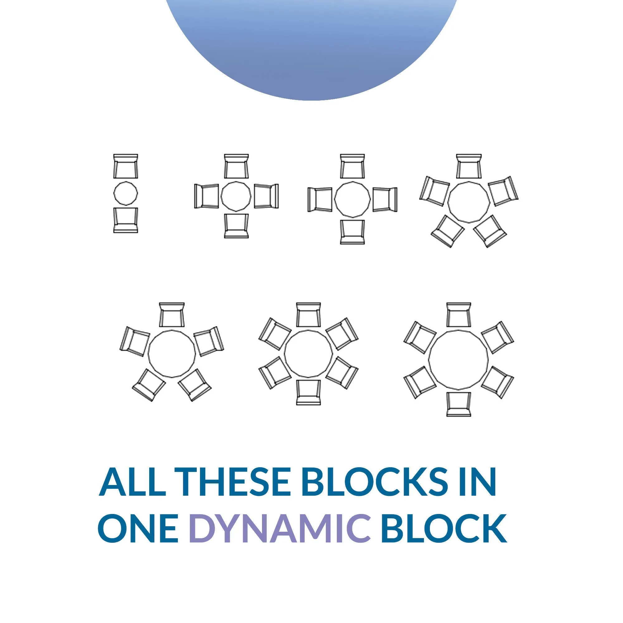 Autocad Dynamic Block | Round Tables with Seating Options | For Interior Designers
