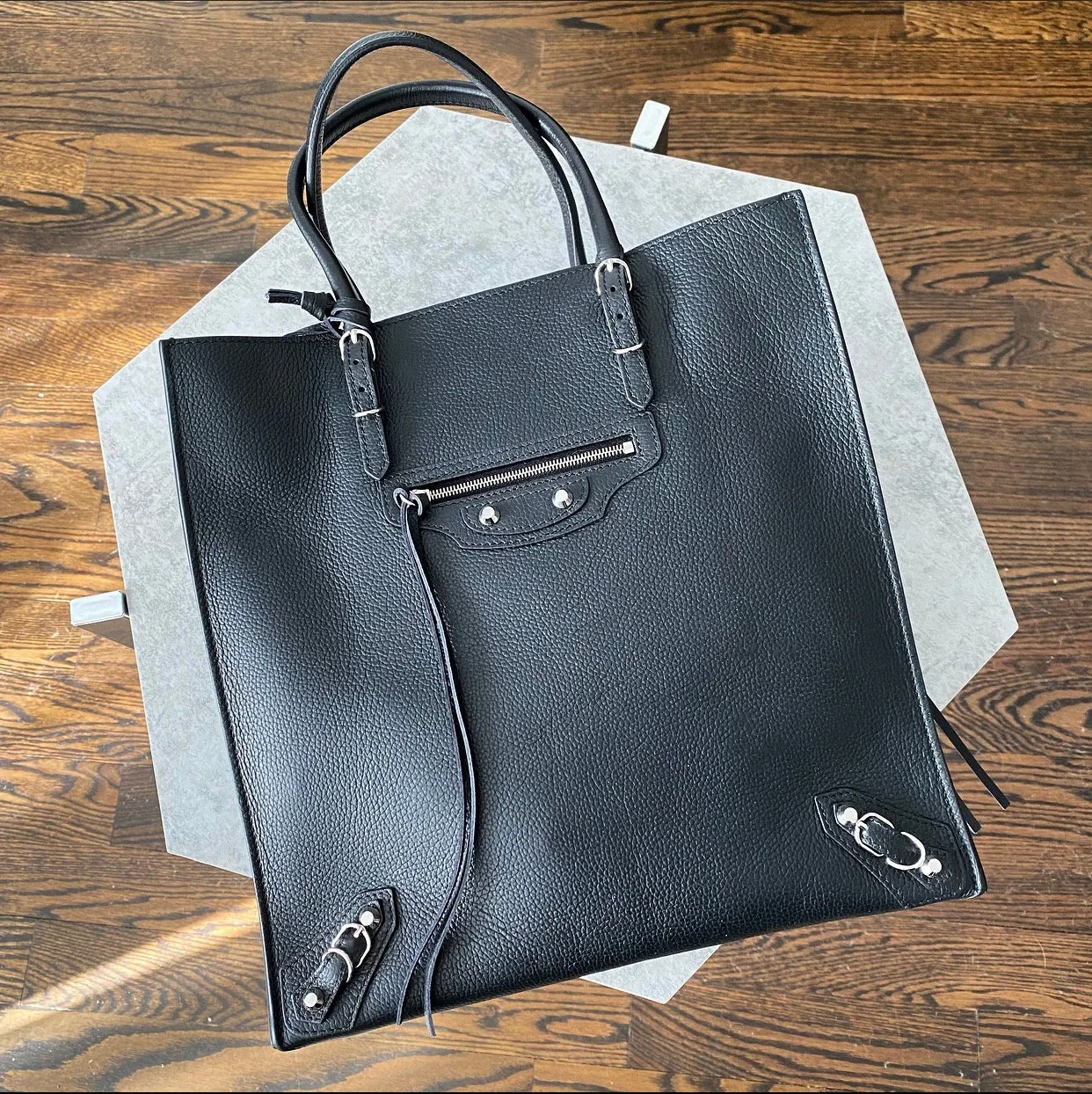 Balenciaga Black and Red Papier A5 Zip Around Tote Bag