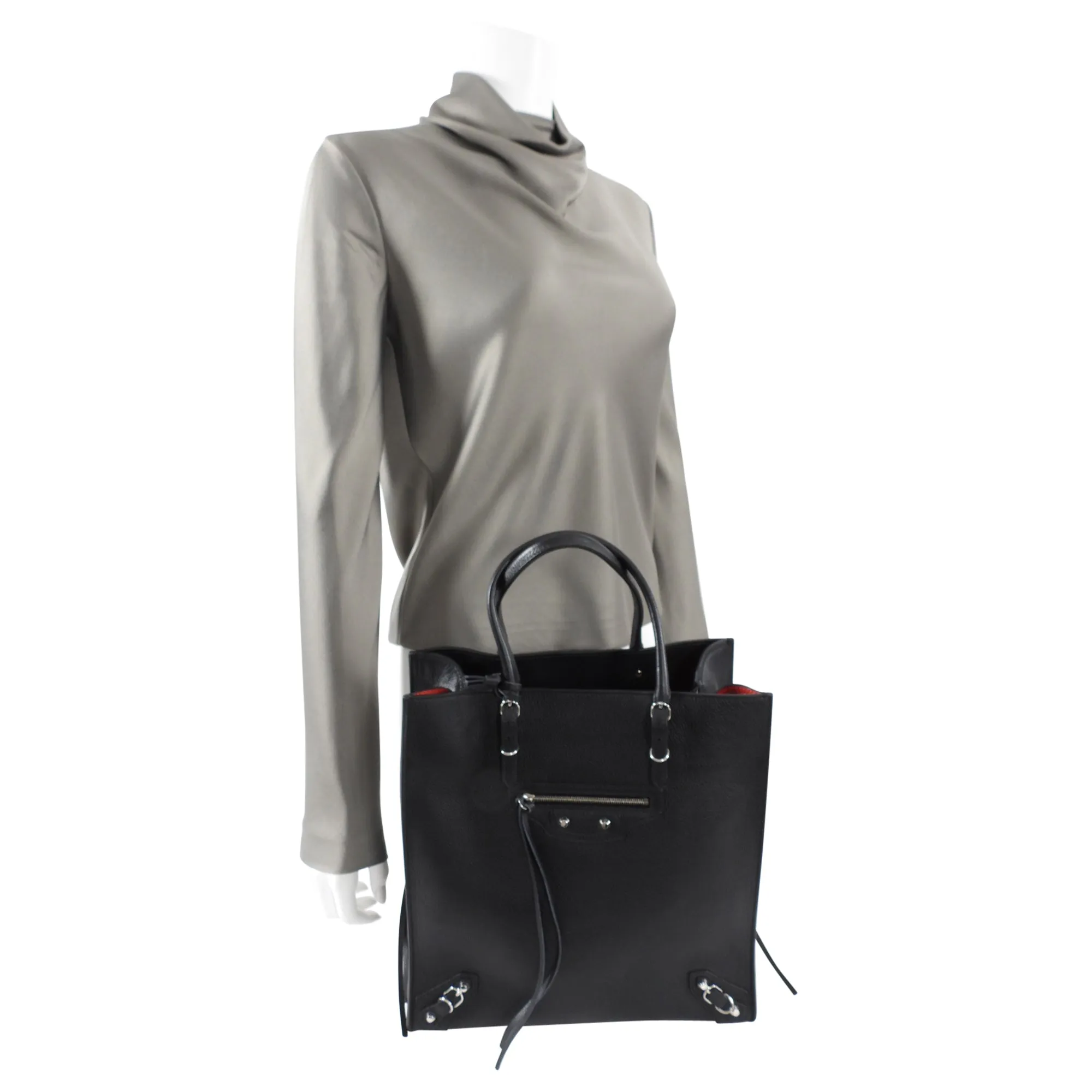 Balenciaga Black and Red Papier A5 Zip Around Tote Bag