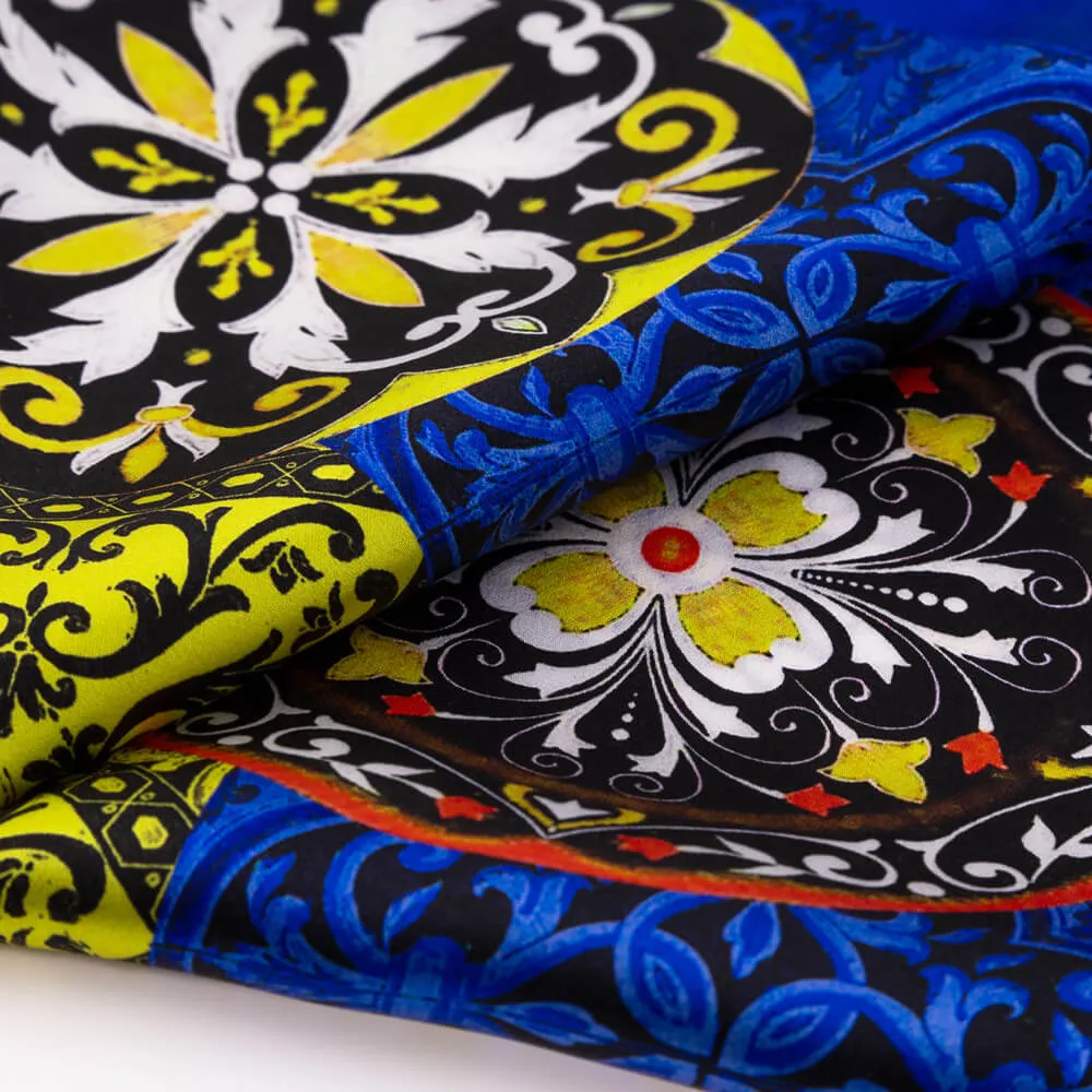 Baroque Ceramic Royal Blue and Yellow Silk Pocket Square