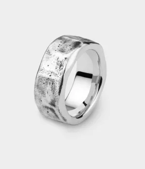 Beaten Wide Ring in Silver, Size W
