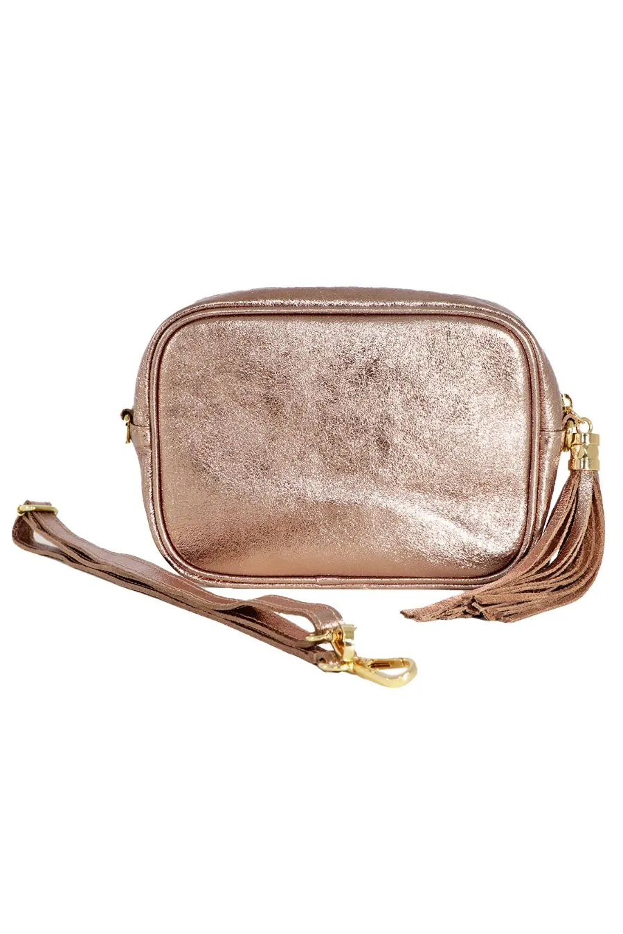 Beau - Italian Leather Crossbody Bag - Champagne, Metallic
