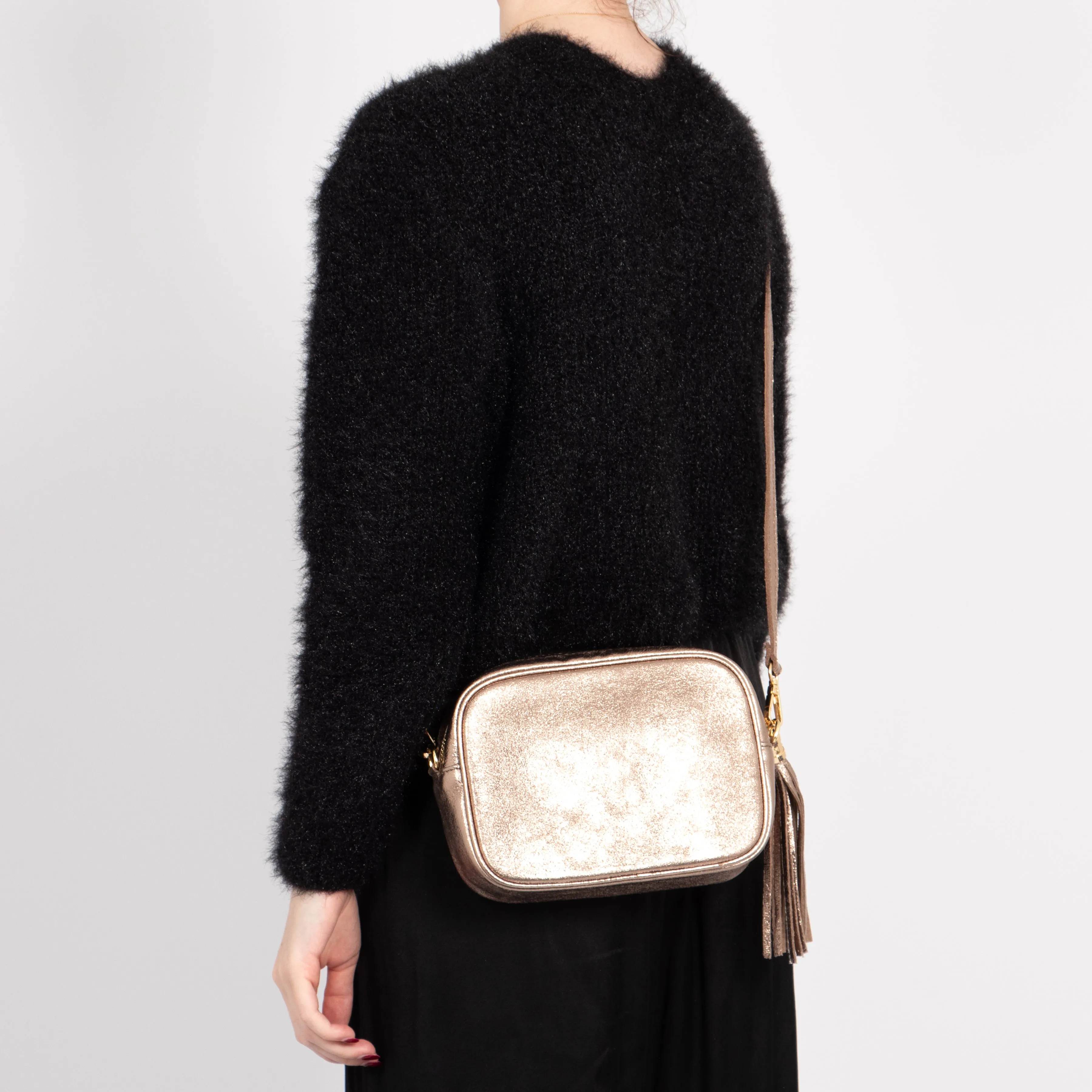 Beau - Italian Leather Crossbody Bag - Champagne, Metallic