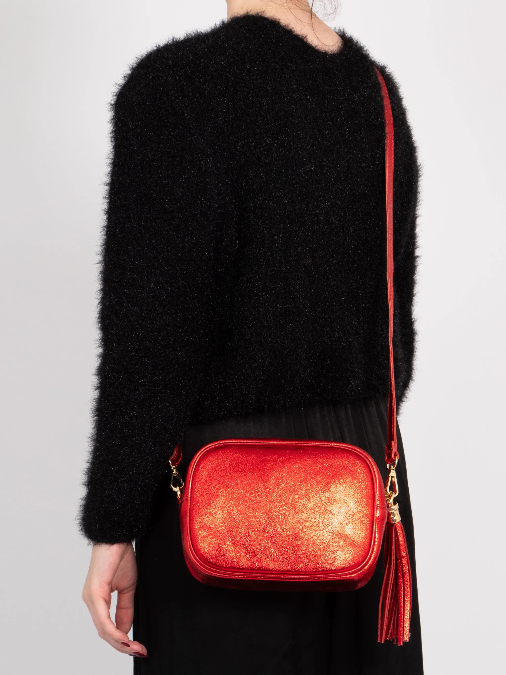 Beau - Italian Leather Crossbody Bag - Scarlet, Metallic