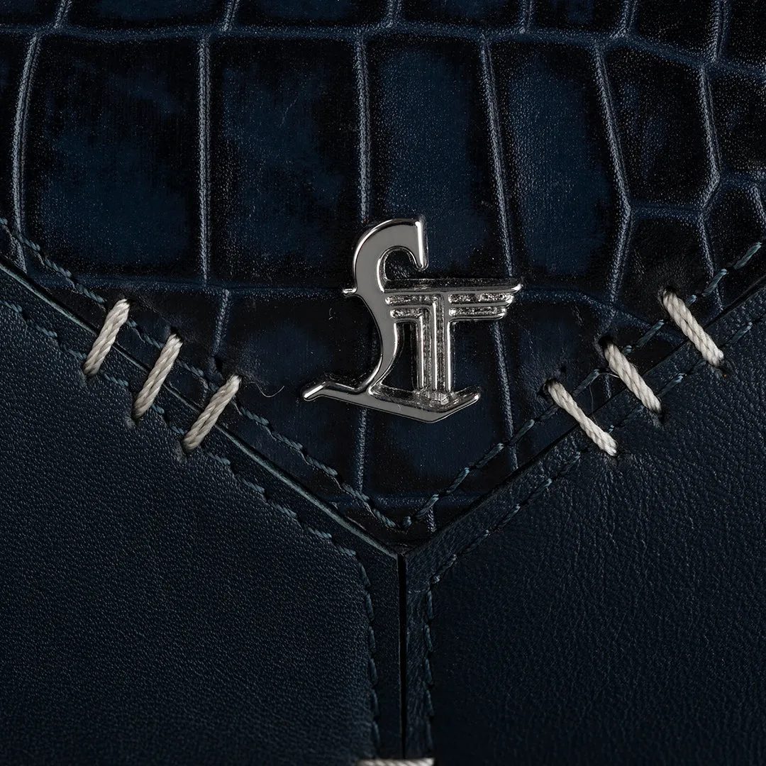 Bom Leather Toiletry / Shaving Kit Bag | For Carrying Grooming Essentials & Travel  | Color: Croco Navy Blue