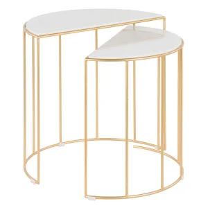 Canary Contemporary Nesting Table in Gold with White Marble by Lumisource