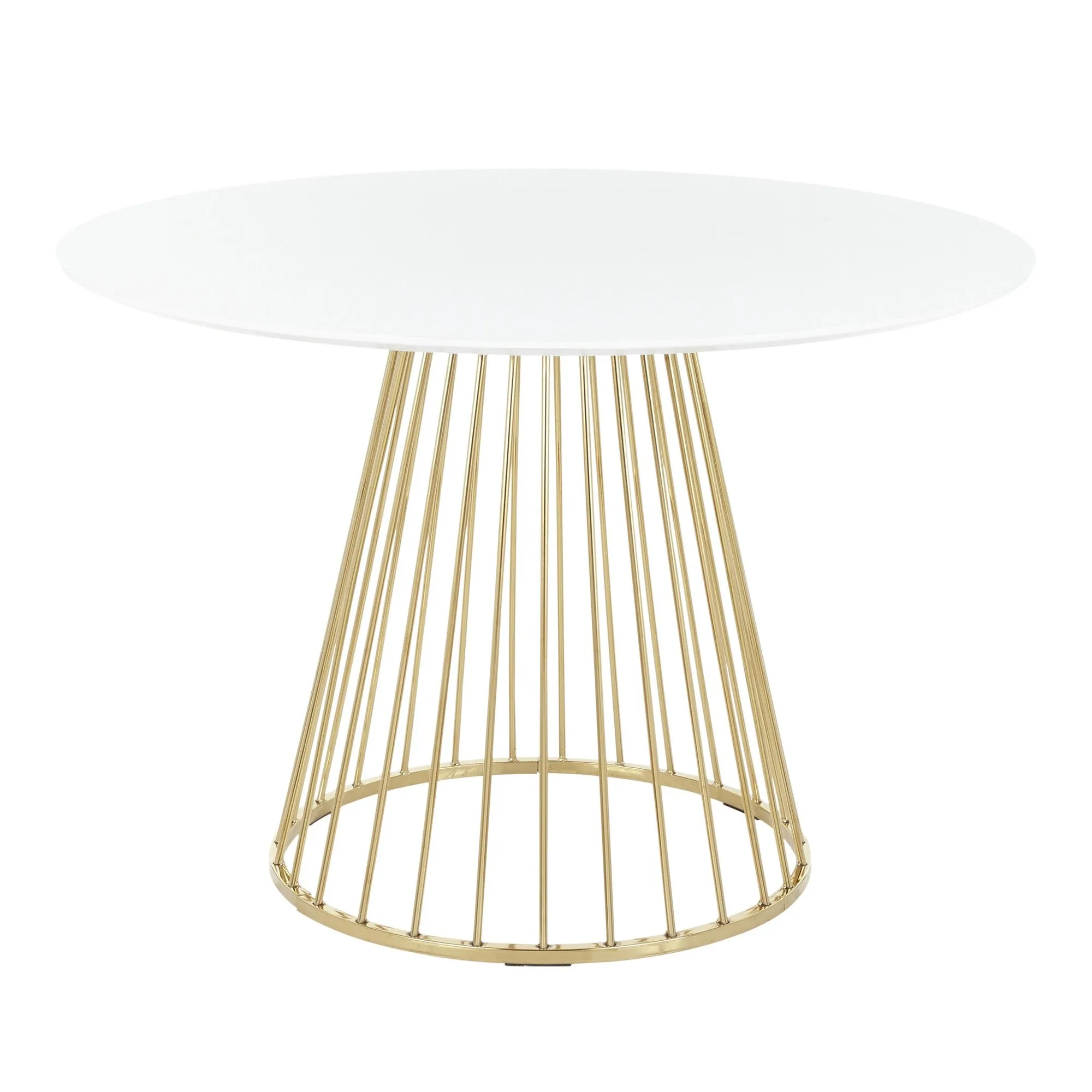 Canary Contemporary/Glam Dining Table in Gold Metal and White Top by LumiSource