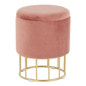Canary Contemporary/Glam Ottoman in Gold Metal and Pink Velvet  by LumiSource
