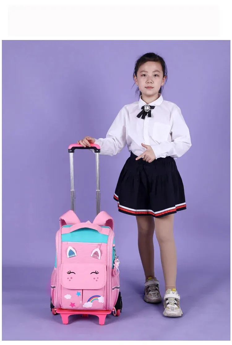 Cartoon Design High Capacity Kids Rolling School Backpack