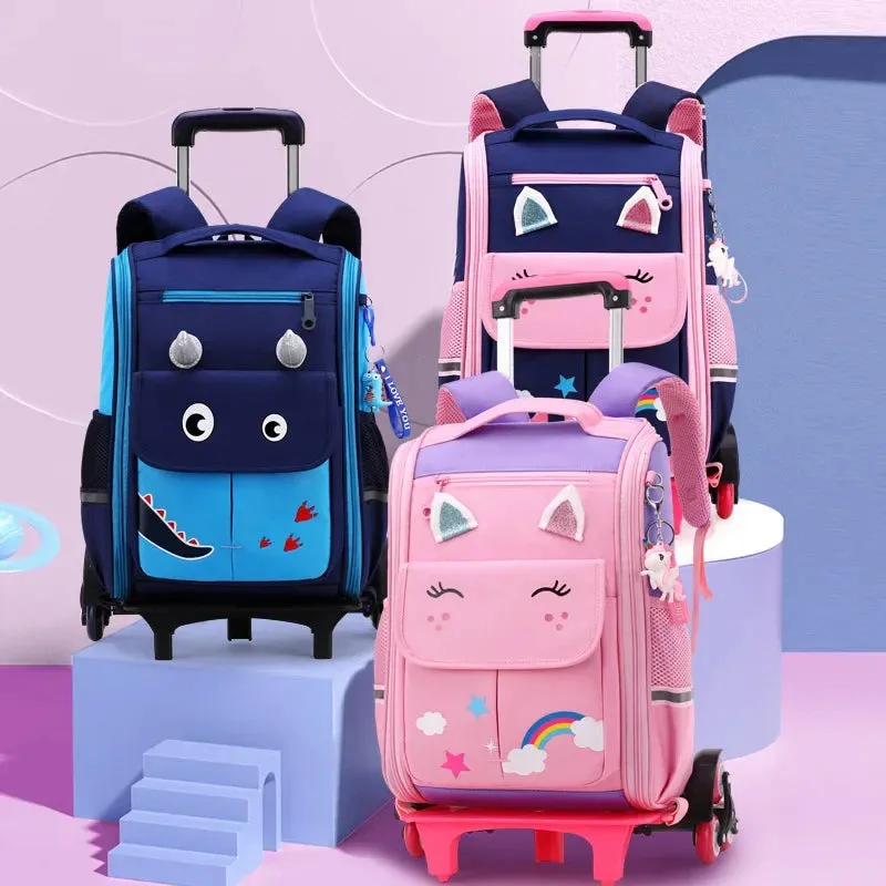 Cartoon Design High Capacity Kids Rolling School Backpack