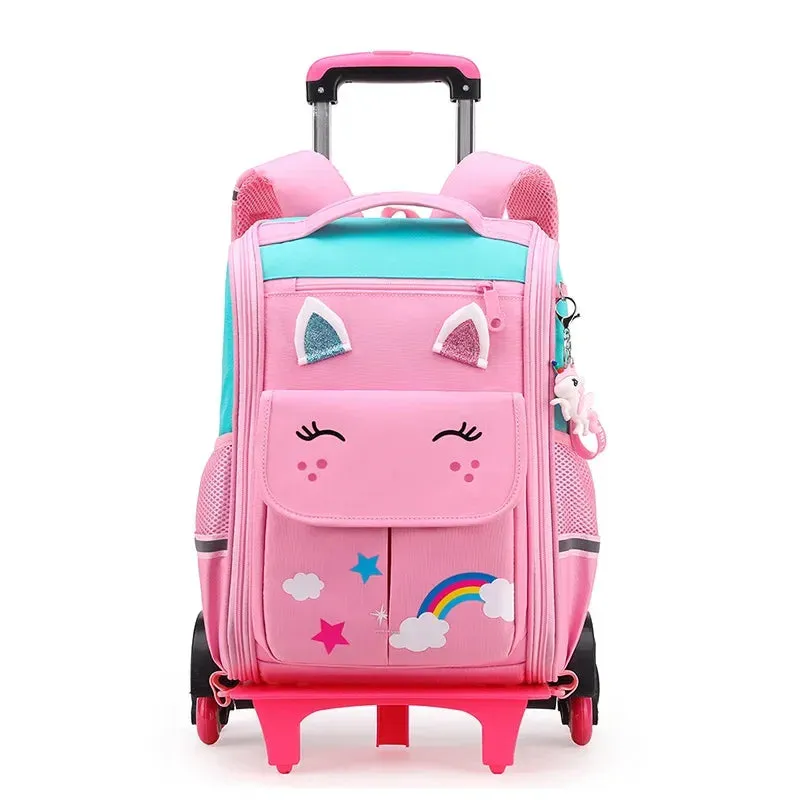 Cartoon Design High Capacity Kids Rolling School Backpack