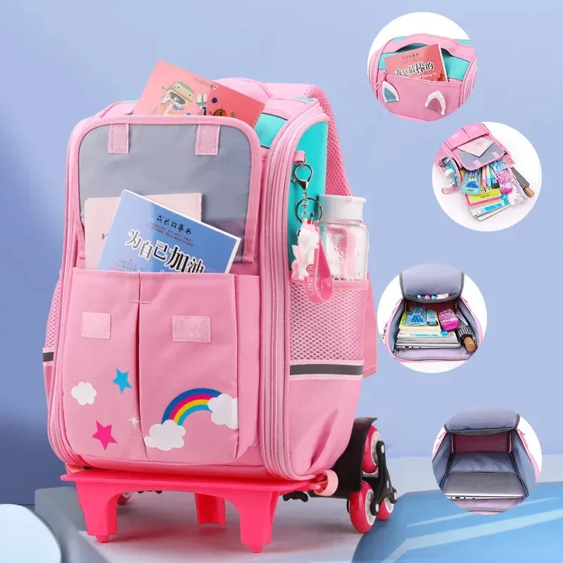 Cartoon Design High Capacity Kids Rolling School Backpack